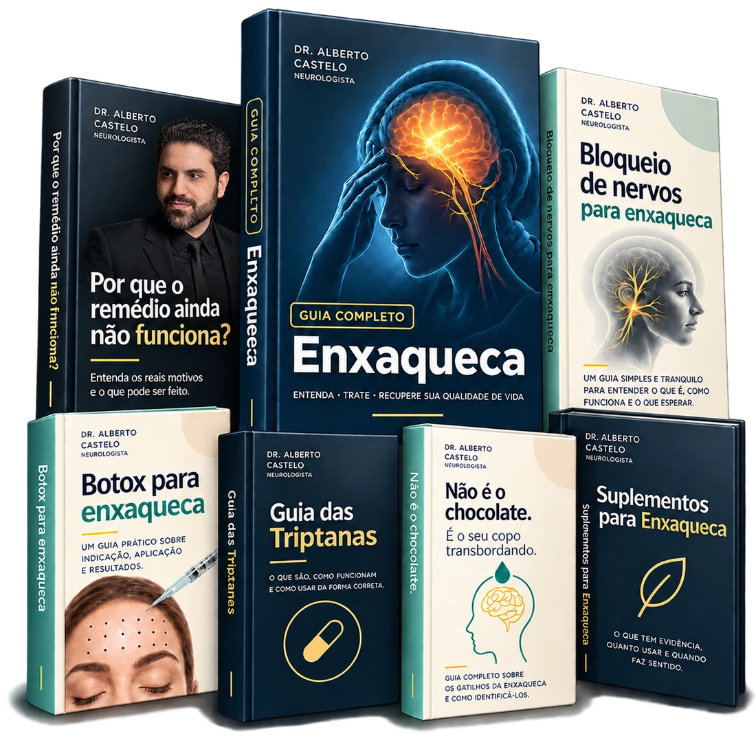 Coleção de guias sobre enxaqueca do Dr. Alberto Castelo